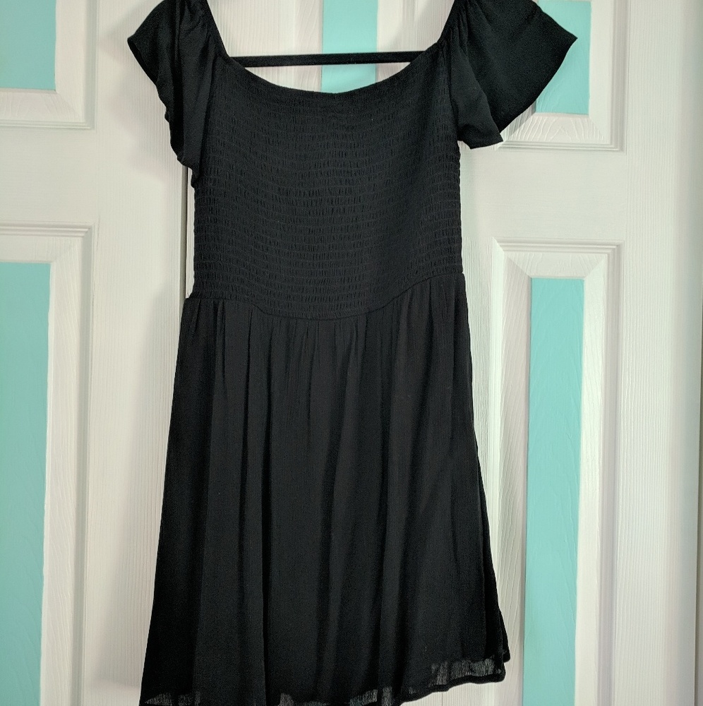 Black off the shoulder mini dress